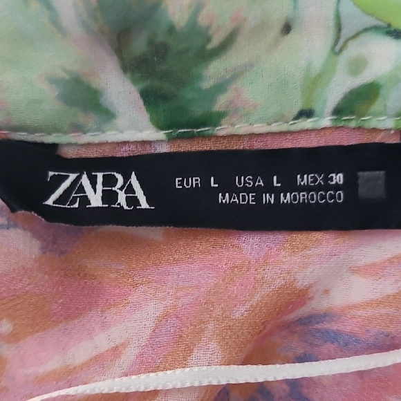 ZARA Women's Floral Chiffon Blouse - Pink and Green - Size Large - Picture 13 of 15